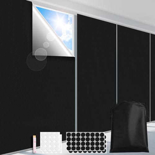 FADOTY 100% Blackout Curtains, Portable Black Out Window Cover Film, Cuttable Blackout Shades Fabric Sheet, No Drill Window Blinds, Sun Heat Light Blocker for Travel Media Dorm Bedroom, 57''W - 2Pack - Image 1