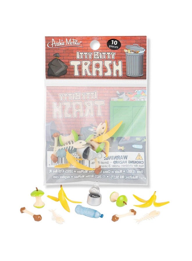 Accoutrements Archie McPhee Itty Bitty Trash - Miniature Vinyl Garbage Set for Imaginative Play and Gnome Adventures, 10 Hilarious Adorable Mini Fish Bananas Apples and More - Image 2