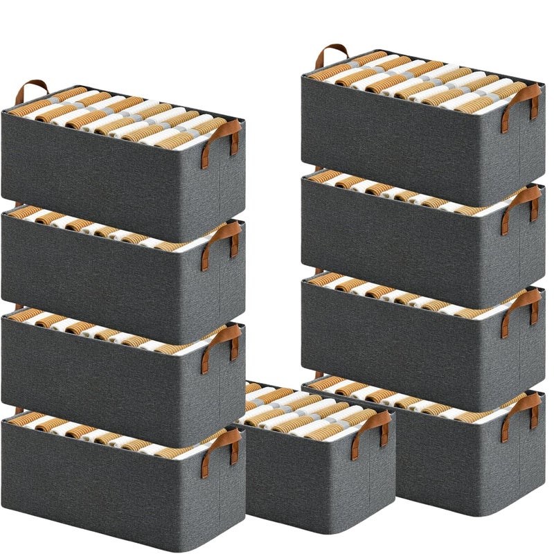 Panchhi Store Panchhi Store Wardrobe Organizer for Storage with Metal Frame Rectangle Storage Baskets for Clothing Fabric Storage Organiser with Handles Cloth Organizer for Storage Pants Jeans Sweater Pack of 9 - Image 1