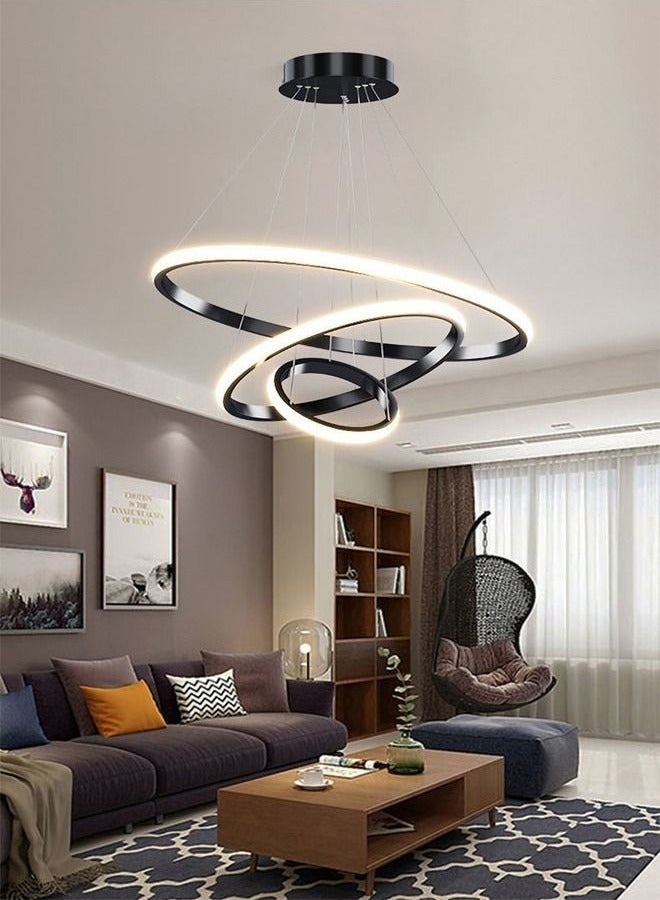 Raffine Futuristic Spiral LED Ring Chandelier Modern Art Inspired Adjustable Ceiling Pendant Light for Living Room Dining Area or Office Décor Sleek Black Frame with Soft Ambient Glow  - Image 1
