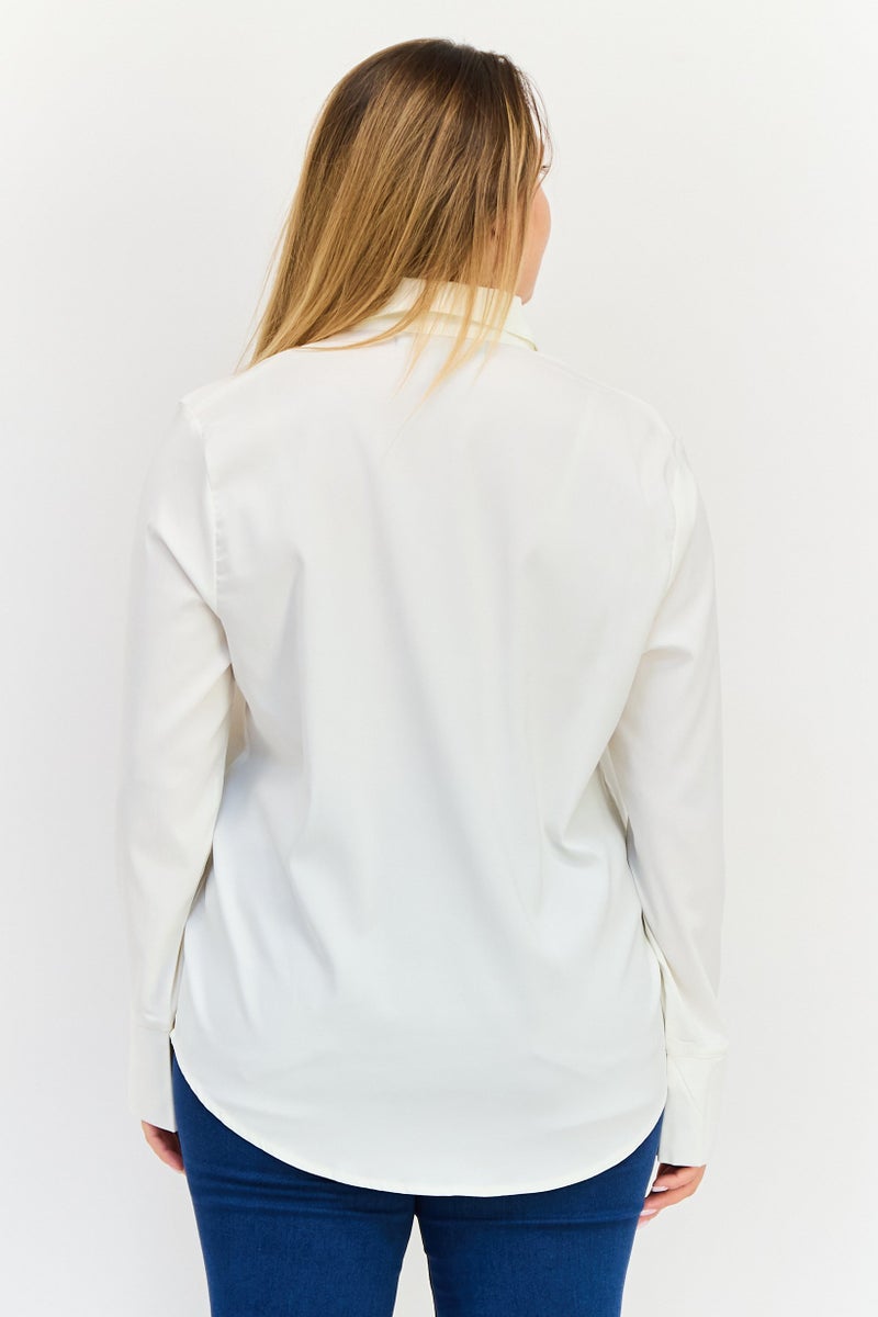 bebe Women Regular Fit Solid Long Sleeves Shirt, Off white - Image 2