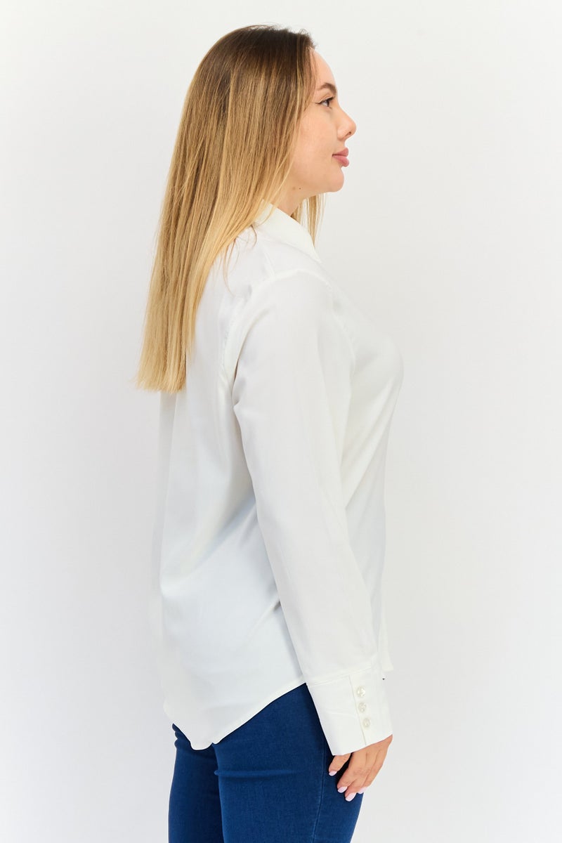 bebe Women Regular Fit Solid Long Sleeves Shirt, Off white - Image 3