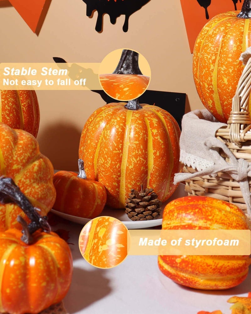 vensovo 6 Inch Large Pumpkins for Decorating - 4PCS Orange Foam Decorative Artificial Pumpkins for Fall Decor, Paintable, Perfect for Halloween, Thanksgiving Table Decor - Image 3