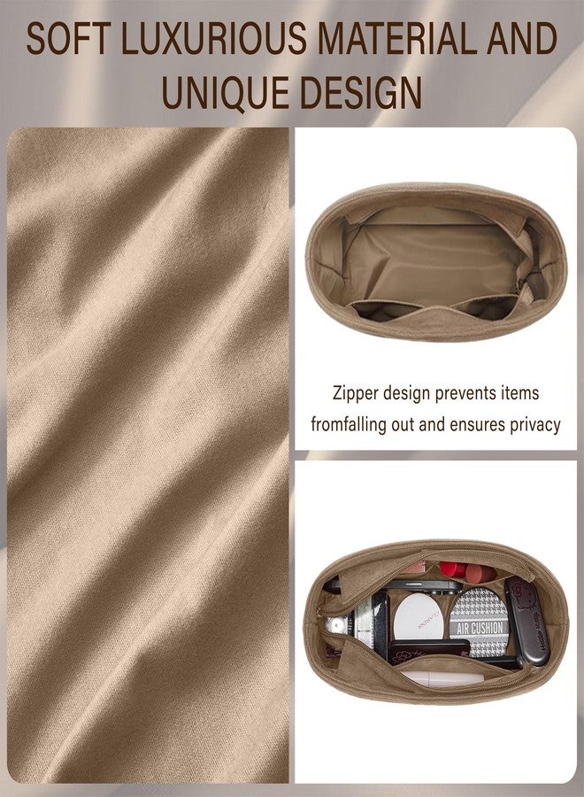 Doxo Velvet Purse Organizer Insert for LV Carryall PM, Carryall Bag Organizer Insert with Zipper Closure & YKK Zipper Pocket, Luxury Handbag Tote Lining Bag Shapers for Women (Beige, PM) - Image 5