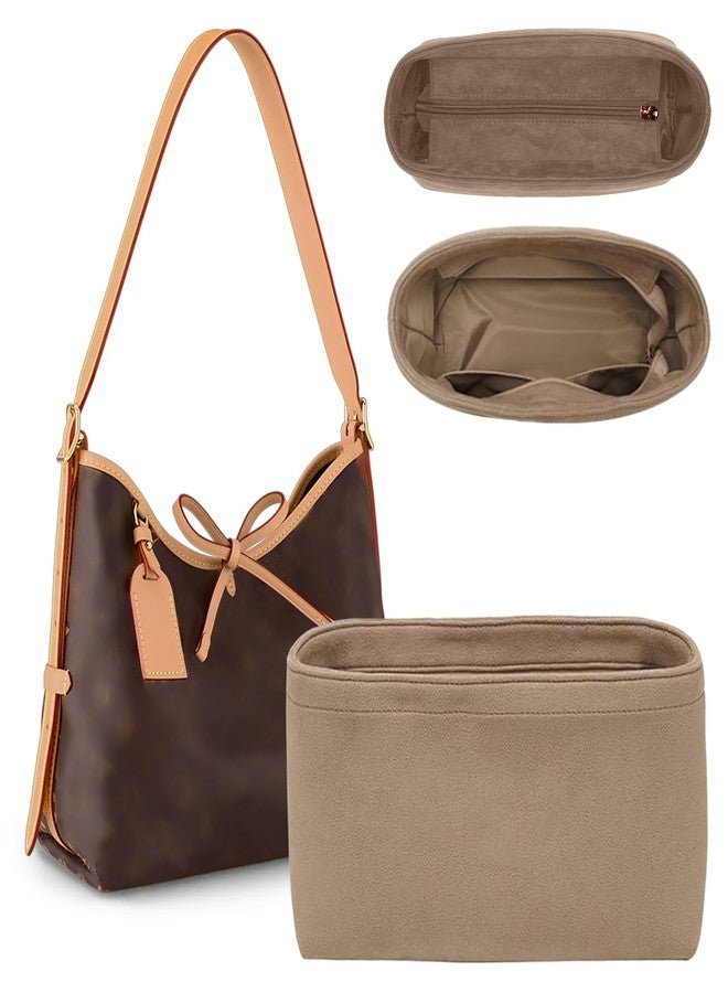 Doxo Velvet Purse Organizer Insert for LV Carryall PM, Carryall Bag Organizer Insert with Zipper Closure & YKK Zipper Pocket, Luxury Handbag Tote Lining Bag Shapers for Women (Beige, PM) - Image 1