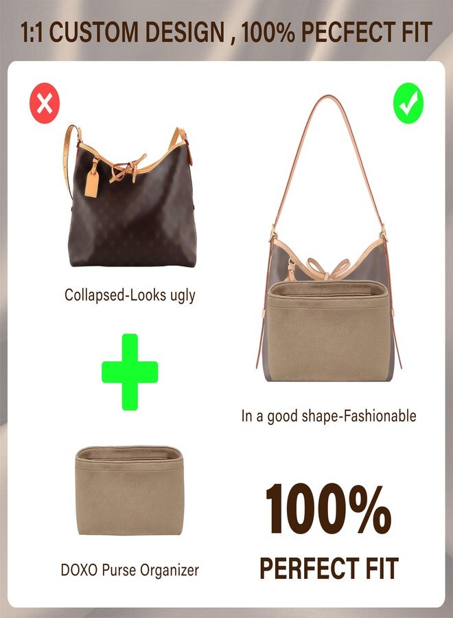 Doxo Velvet Purse Organizer Insert for LV Carryall PM, Carryall Bag Organizer Insert with Zipper Closure & YKK Zipper Pocket, Luxury Handbag Tote Lining Bag Shapers for Women (Beige, PM) - Image 4