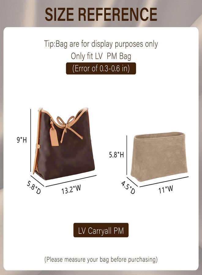 Doxo Velvet Purse Organizer Insert for LV Carryall PM, Carryall Bag Organizer Insert with Zipper Closure & YKK Zipper Pocket, Luxury Handbag Tote Lining Bag Shapers for Women (Beige, PM) - Image 2