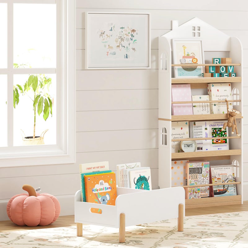 UTEX Montessori Bookshelf for Kids, Wooden Book Shelf for Kids Rooms, Toddler Book Caddy with Adjustable Divider, Floor Book Display, Baby Book Rack for Classroom Nursery - Image 2