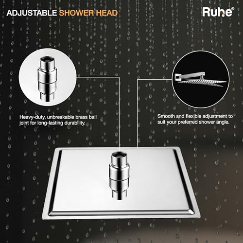 Ruhe® Ultra Sleek 304-Grade Stainless Steel Overhead Shower with Chrome Finish| 6x6 Inches Rain Shower for Bathrooms| Powerful Square Showerhead with Easy-to-Clean Silicone Nozzles| WITHOUT SHOWER ARM - Image 5