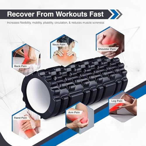 Shopeleven Foam Roller for Back Pain, Deep Tissue Massage and Body Pain High Density Foam Roller for Exercise in Gym, Home Back Roller for Muscle Recovery Massage Roller for Stretching - 33cm Black - Image 4