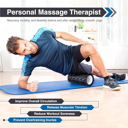 Shopeleven Foam Roller for Back Pain, Deep Tissue Massage and Body Pain High Density Foam Roller for Exercise in Gym, Home Back Roller for Muscle Recovery Massage Roller for Stretching - 33cm Black - Image 2