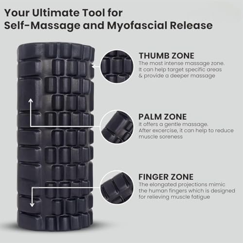 Shopeleven Foam Roller for Back Pain, Deep Tissue Massage and Body Pain High Density Foam Roller for Exercise in Gym, Home Back Roller for Muscle Recovery Massage Roller for Stretching - 33cm Black - Image 3