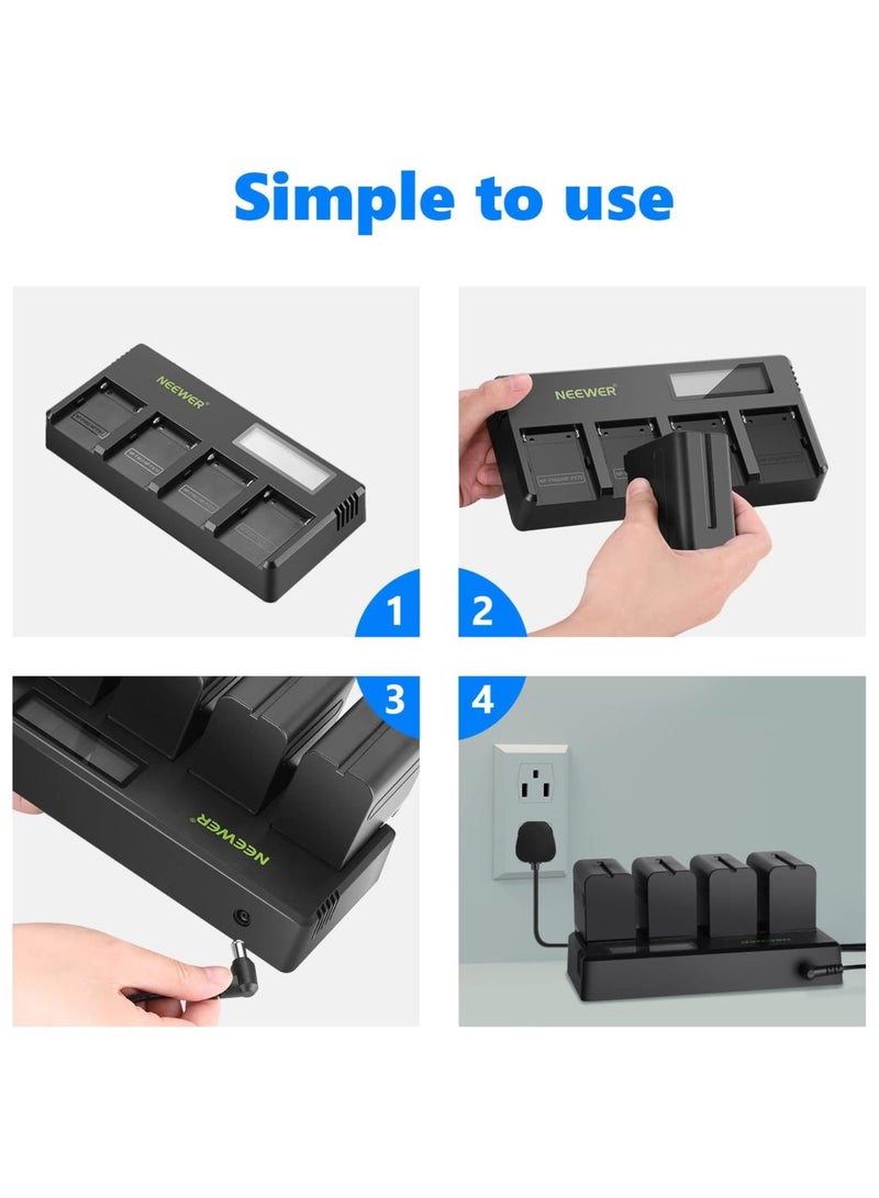 Neewer Neewer 4-Channel LCD Battery Charger for NP-F550 / F750 / F970 – Backlit LCD Screen & Smart Charging for Sony NP-F Series Batteries - Image 4