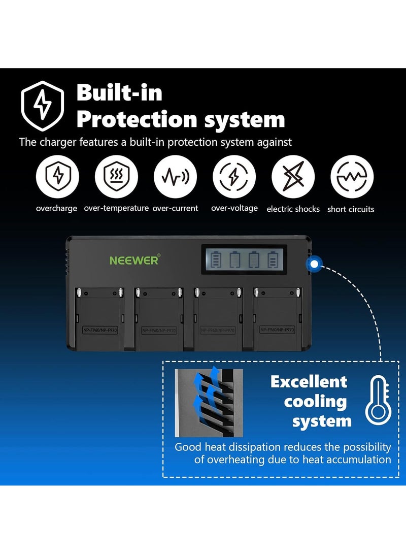 Neewer Neewer 4-Channel LCD Battery Charger for NP-F550 / F750 / F970 – Backlit LCD Screen & Smart Charging for Sony NP-F Series Batteries - Image 5