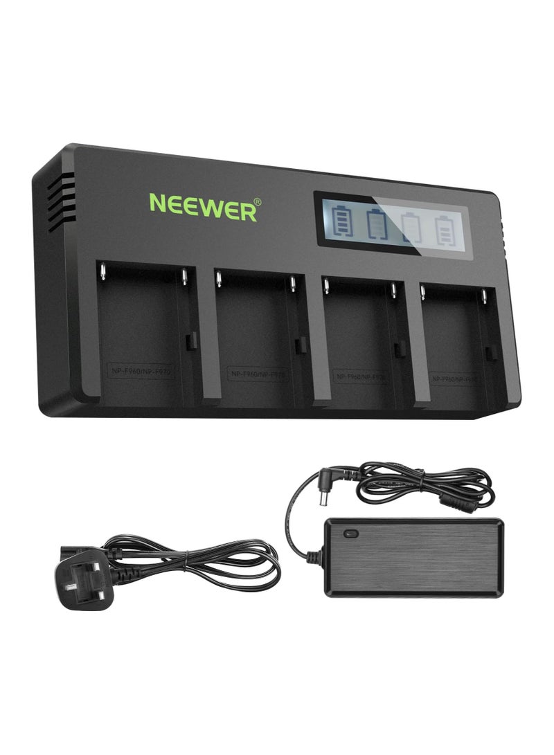 Neewer Neewer 4-Channel LCD Battery Charger for NP-F550 / F750 / F970 – Backlit LCD Screen & Smart Charging for Sony NP-F Series Batteries - Image 1