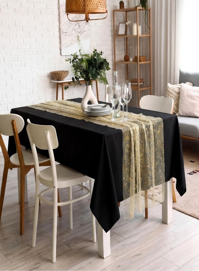 Moukeren 8 Pack Black and Gold Tablecloth and Table Runner Set Party Decoration 54'' x 108'' Disposable Table Cover with Glitter Gauze Runner for Wedding Anniversary Birthday Retirement Lunar New Year - Image 5