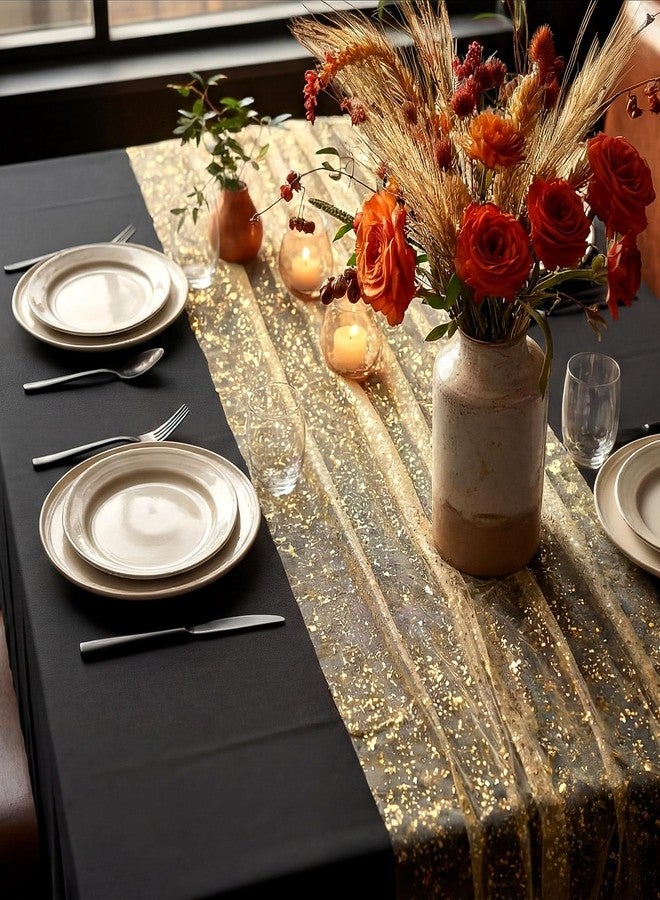Moukeren 8 Pack Black and Gold Tablecloth and Table Runner Set Party Decoration 54'' x 108'' Disposable Table Cover with Glitter Gauze Runner for Wedding Anniversary Birthday Retirement Lunar New Year - Image 4