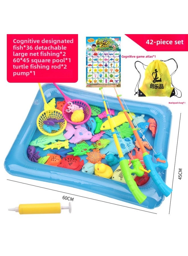 Atlas Cognitive Fishing Toys Children's Toys Magnetic Fishing Toy Set Beach Pool Set Manufacturers-Color:42-piece Set (reachable Turtle Fishing Rod Set) (Backpack Bag) - Image 1