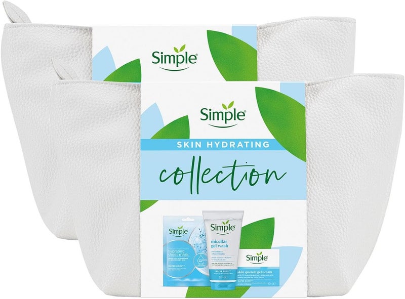 Simple Water Boost Hydrating Collection Hydrating Sheet Mask Micellar Gel Wash 150 ml and Skin Quench Gel Cream 50 ml 3 Pieces Gift Set for Her with Wash Bag2pk
