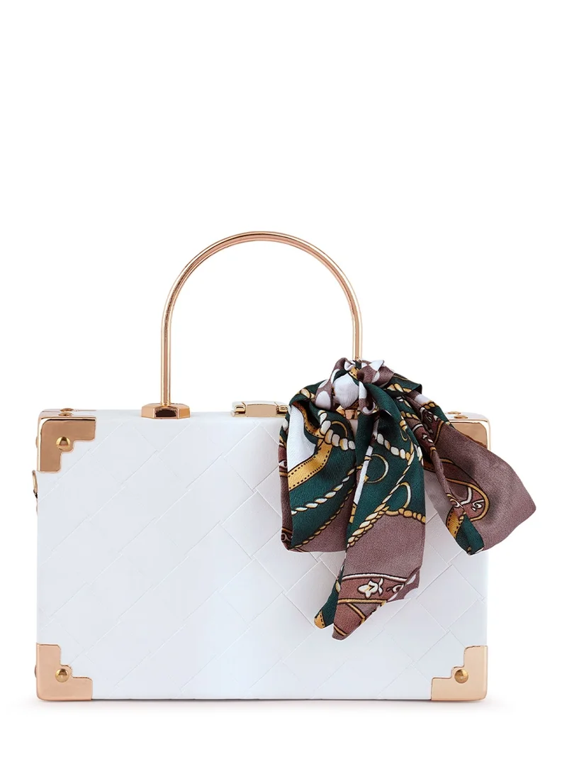 Basket Weave Vintage Vanity Purse Bag In White