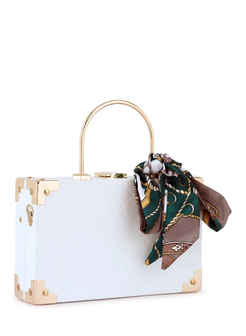 لندن راج حقيبة يد عتيقة من القماش المنسوج باللون الأبيض