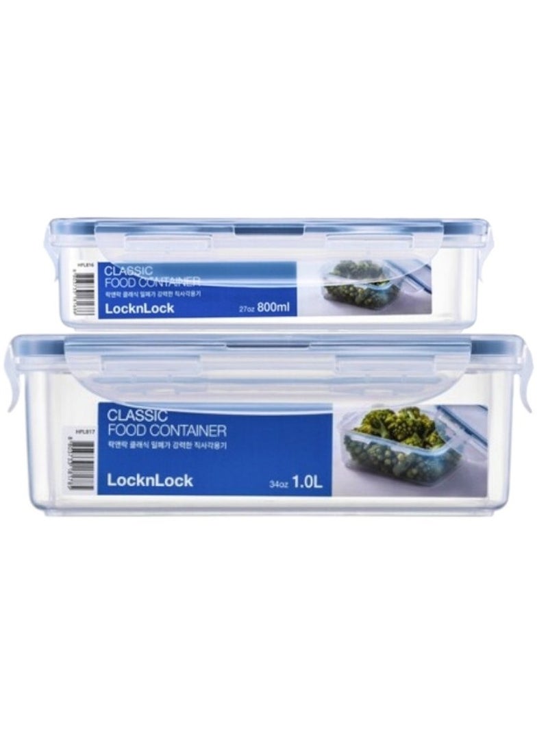 LOCK & LOCK LocknLock Classic Airtight Rectangular Containers 800ml + 1L  - BPA-Free, Microwave & Freezer Safe  - Image 2