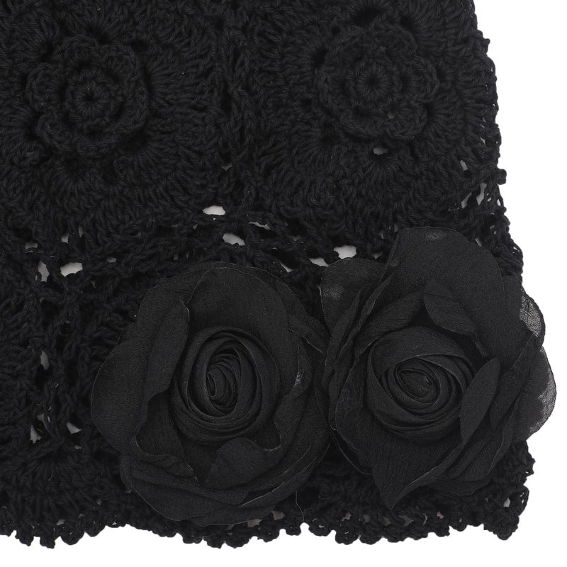 ZLYC Women Cotton Crochet Slouchy Beanie Hat Handmade Knit Summer Skull Cap, Decorative Flowers Black - Image 5