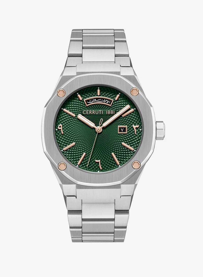 CERRUTI 1881 Razzuolo Green Dial Stainless Steel Bracelet Analog Watch For Men, 41mm