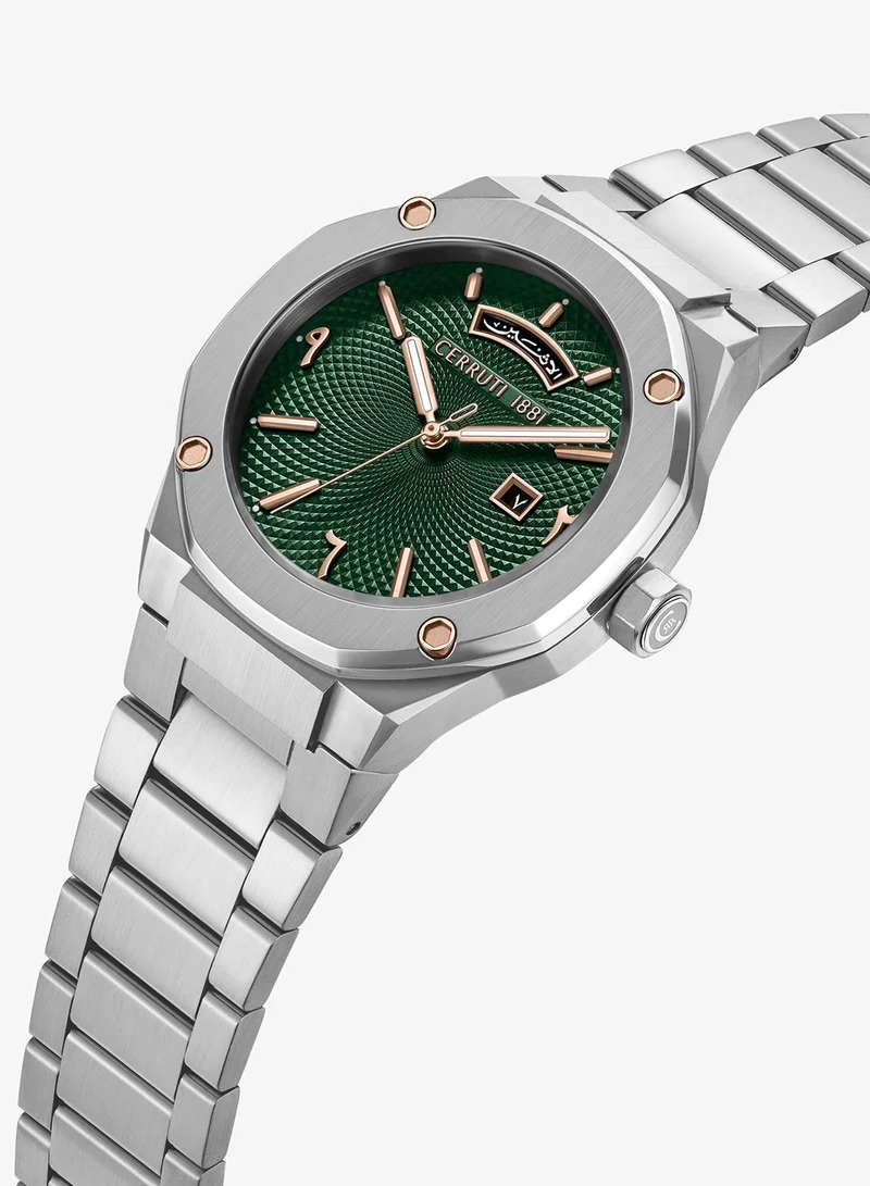 CERRUTI 1881 Razzuolo Green Dial Stainless Steel Bracelet Analog Watch For Men, 41mm