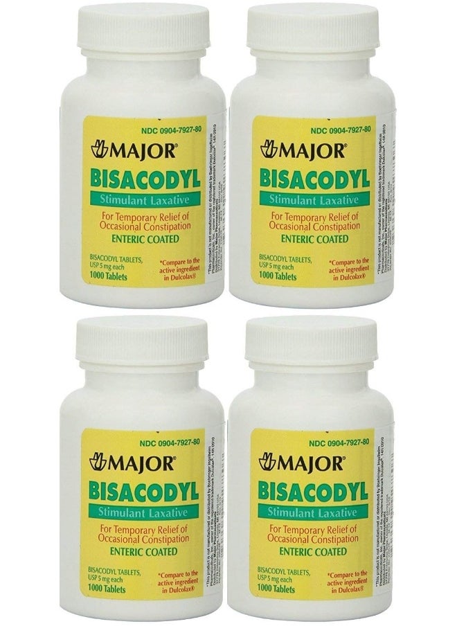 MAJOR Pack Of 4000 Bisacodyl 5Mg Generic For Dulcolax Laxative Coated Tablets Bottle, 4 X 1000 Tablets  - Image 1