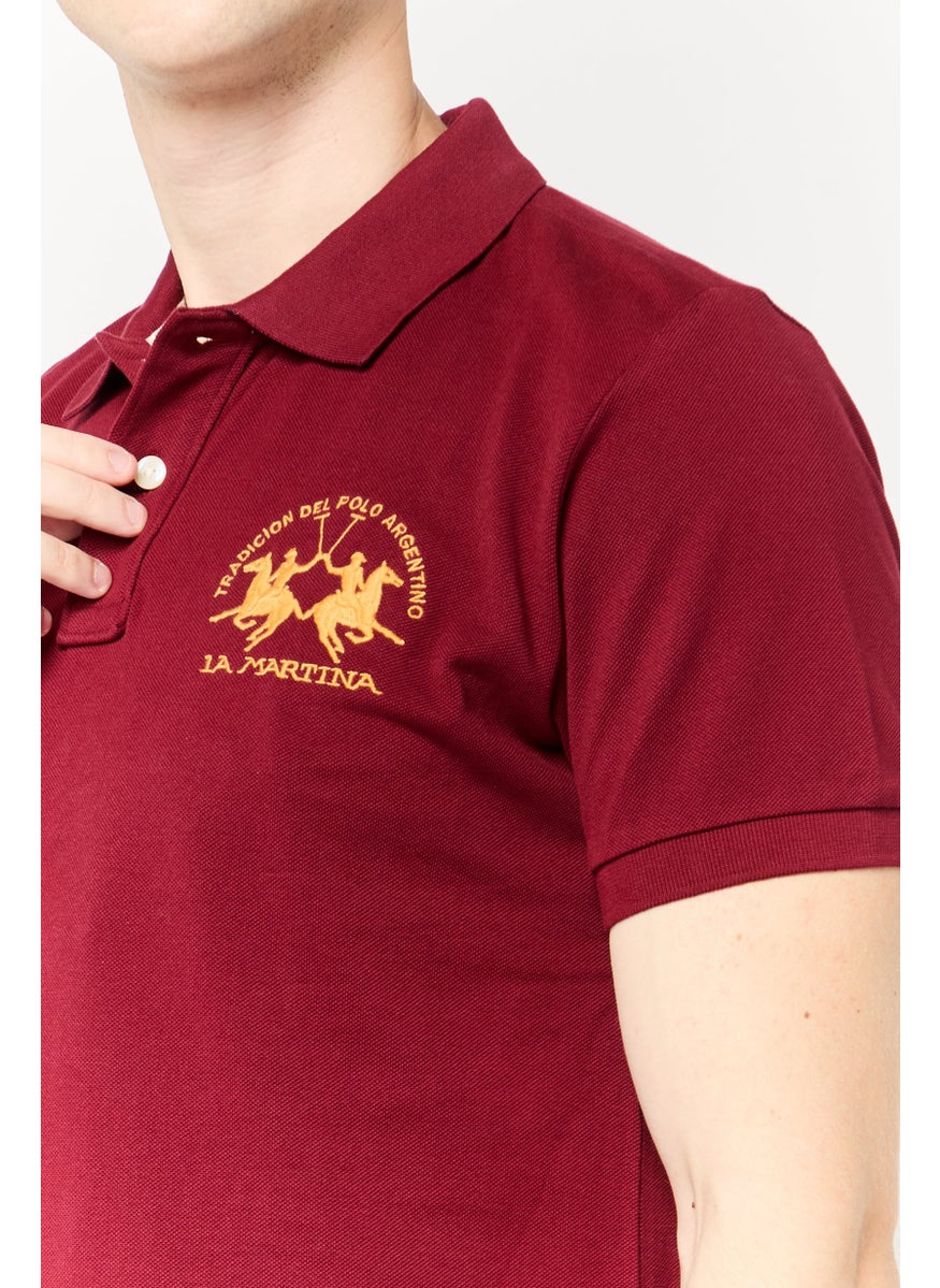La Martina Men Regular Fit Embroidered Logo Short Sleeves Polo Shirt, Maroon  - Image 3