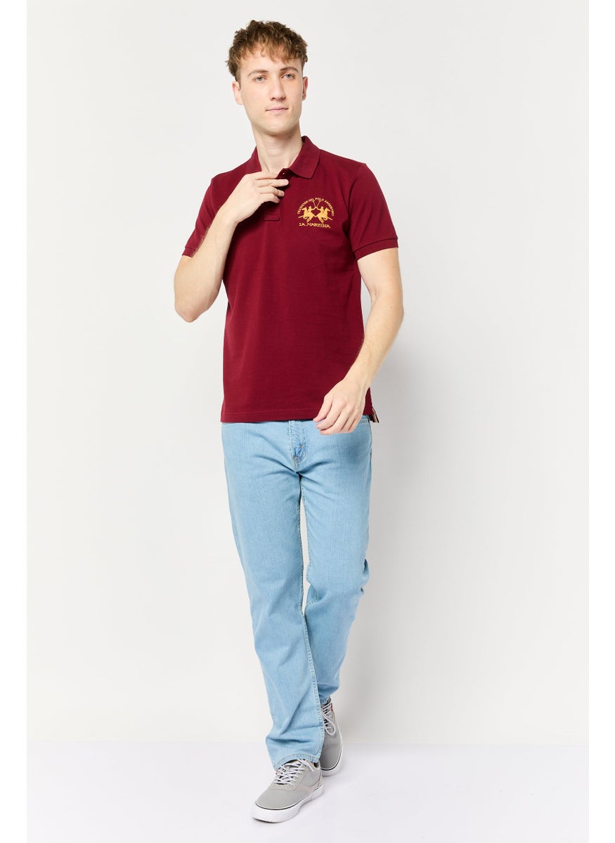 La Martina Men Regular Fit Embroidered Logo Short Sleeves Polo Shirt, Maroon  - Image 2