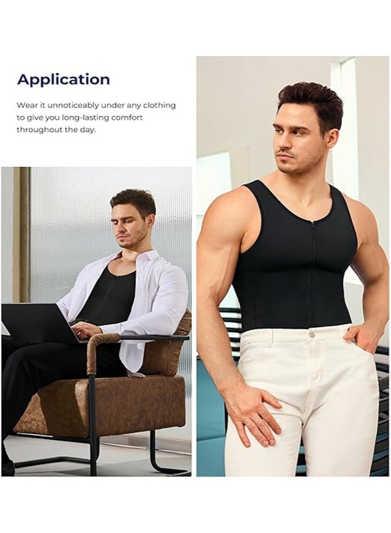 Apustim Men's Sports Shaper，Slimming Body Shaping Compression Zipper Vest，Tight Belly Control Belt for Sports，Exercise （Black） - Image 5