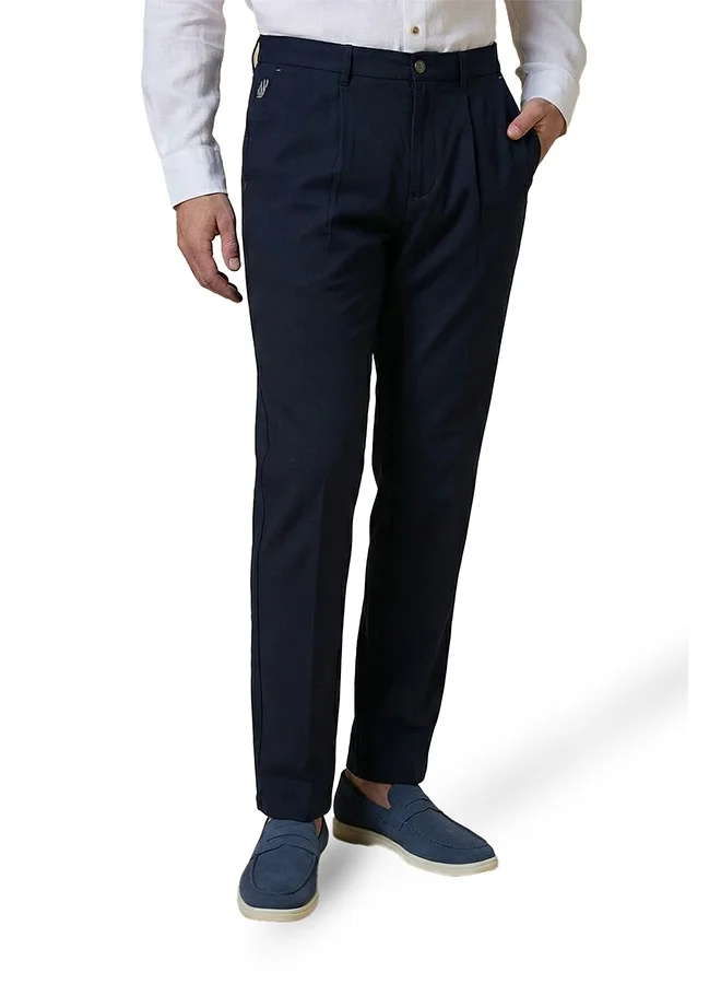 Mannerism The Harborline Navy Linen Blend Trousers Comfort Fit