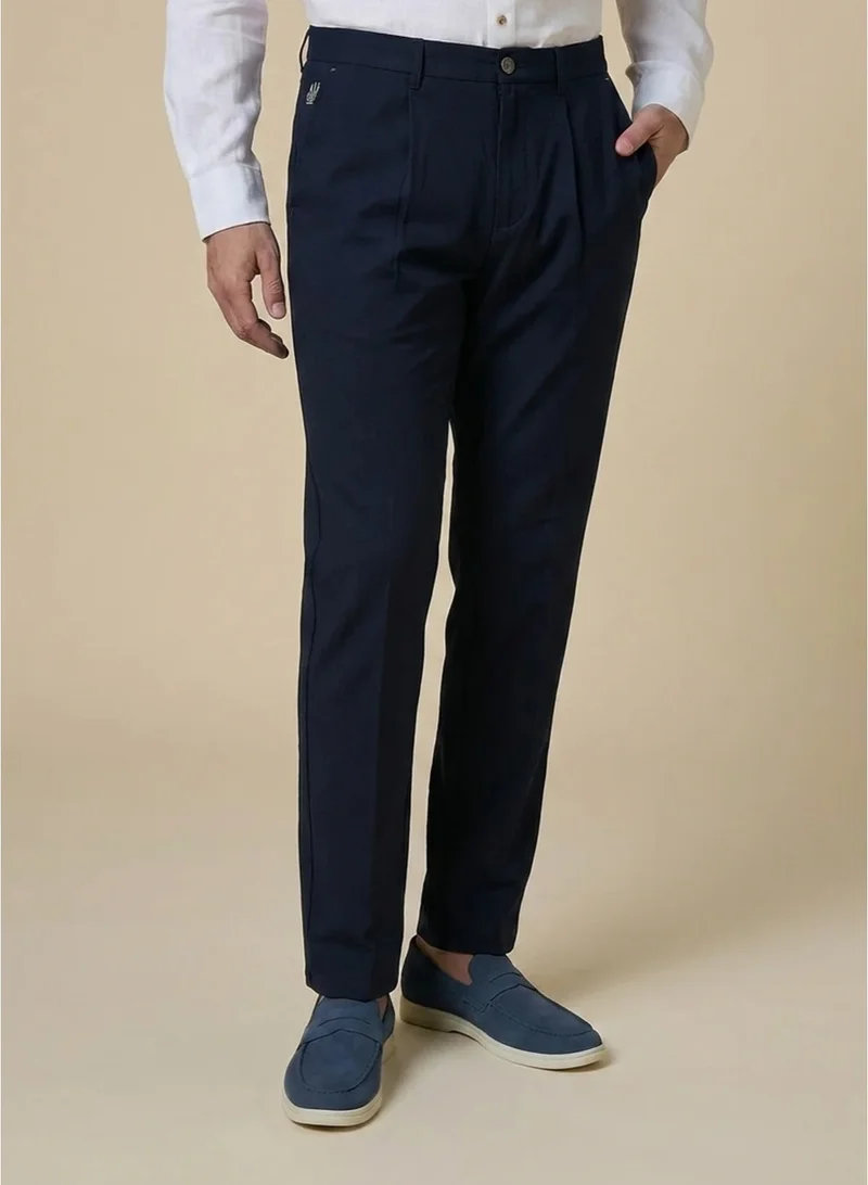 مانرزم The Harborline Navy Linen Blend Trousers Comfort Fit