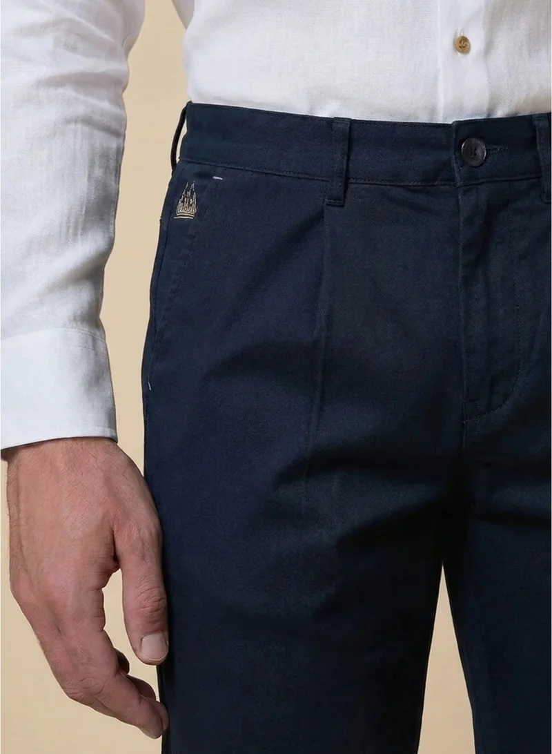 مانرزم The Harborline Navy Linen Blend Trousers Comfort Fit