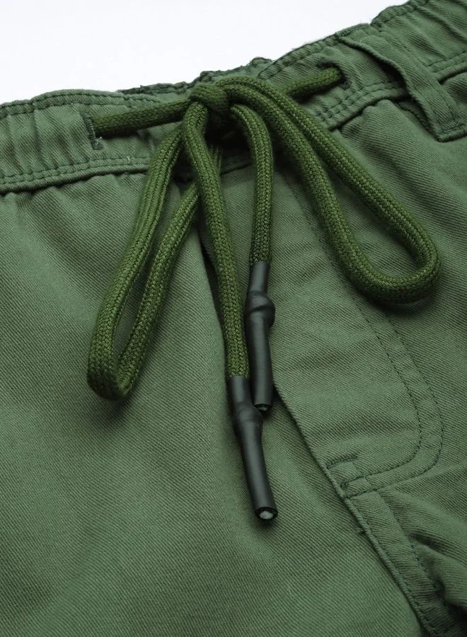 شركة المرآب الهندية Men Slim Fit Solid Mid-Rise Elasticated Linen Jogger Trouser