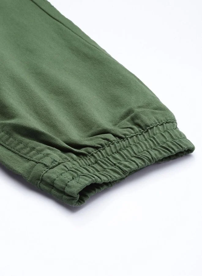 شركة المرآب الهندية Men Slim Fit Solid Mid-Rise Elasticated Linen Jogger Trouser