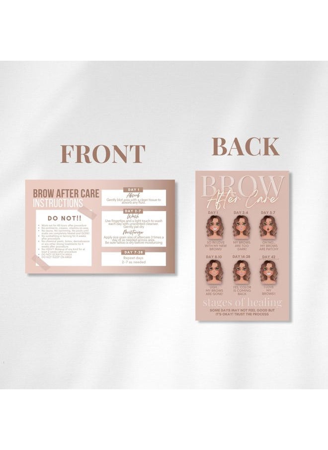 Tats4now - Cute Modern Nuetral Tone Powder Brow Microblading Aftercare Instruction Cards - Business Card Size 2 x 3.5 Inches -Front and Back Stages of brow healing - Image 1