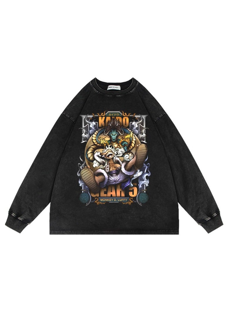 KUYING New One Piece Retro Washed Round Neck Hoodie  - Image 1