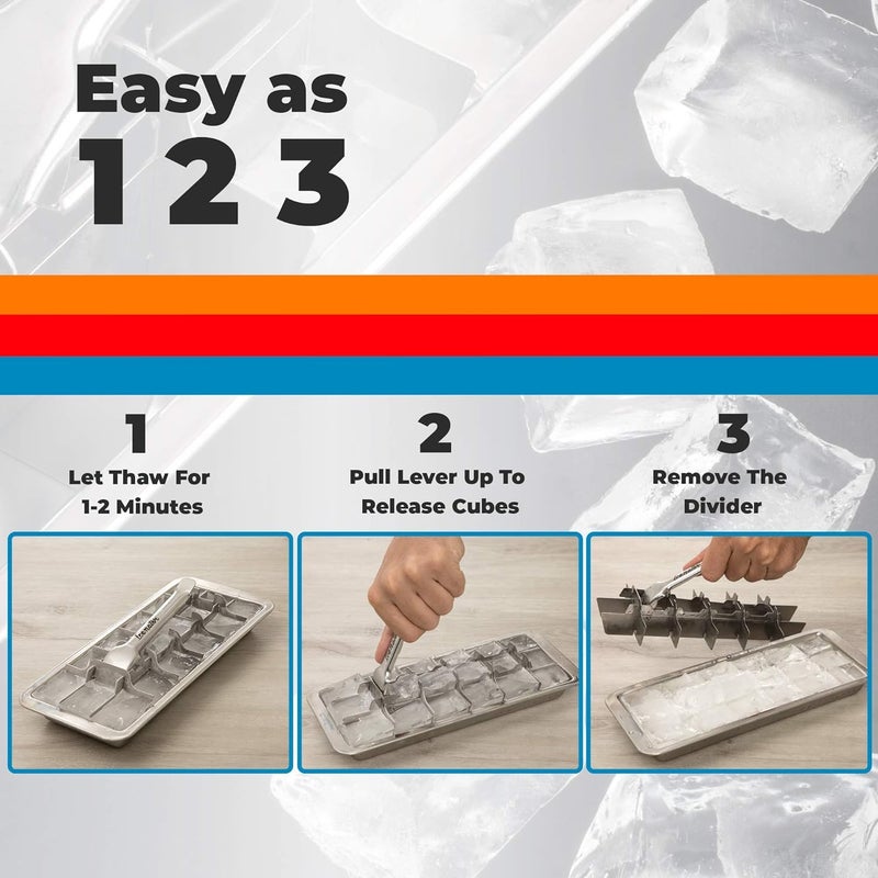 LUFMWCWD Vintage Inspired Ice Cube Tray | 18/8 Stainless Steel | 18 Slot Ice Cube Tray | Easy Release Handle  11"" | Retro Design For Bars & Kitchens | Levers Remove Cubes | Dishwasher Safe - Image 4