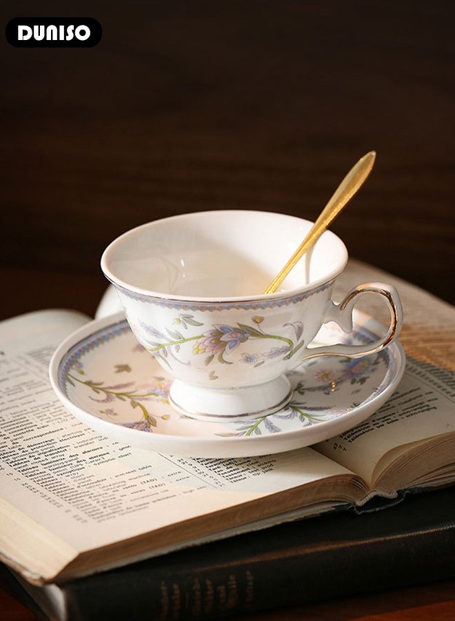 DUNISO طقم أكواب شاي وصحون خزفية، طقم شاي بورسلين لحفلة الشاي، أكواب صحون شاي بعد الظهر لمشروبات القهوة والشاي، طقم صحون للمطبخ وغرفة المعيشة، كوب قهوة خزفي للمكتب والمنزل - Image 4