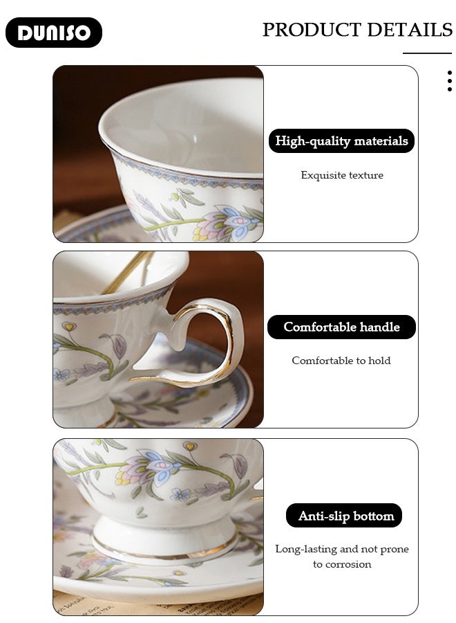 DUNISO طقم أكواب شاي وصحون خزفية، طقم شاي بورسلين لحفلة الشاي، أكواب صحون شاي بعد الظهر لمشروبات القهوة والشاي، طقم صحون للمطبخ وغرفة المعيشة، كوب قهوة خزفي للمكتب والمنزل - Image 3
