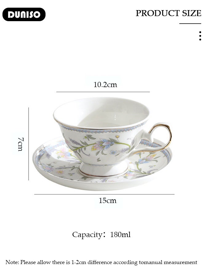 DUNISO طقم أكواب شاي وصحون خزفية، طقم شاي بورسلين لحفلة الشاي، أكواب صحون شاي بعد الظهر لمشروبات القهوة والشاي، طقم صحون للمطبخ وغرفة المعيشة، كوب قهوة خزفي للمكتب والمنزل - Image 2