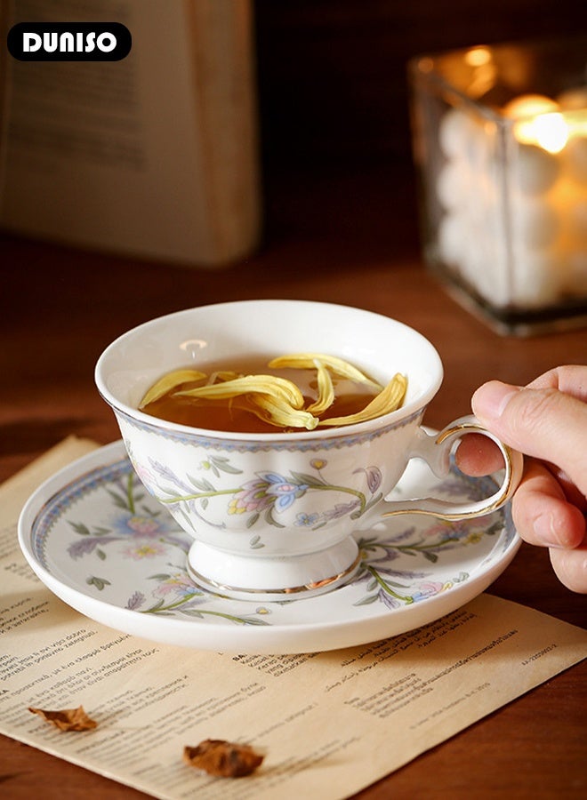 DUNISO طقم أكواب شاي وصحون خزفية، طقم شاي بورسلين لحفلة الشاي، أكواب صحون شاي بعد الظهر لمشروبات القهوة والشاي، طقم صحون للمطبخ وغرفة المعيشة، كوب قهوة خزفي للمكتب والمنزل - Image 5