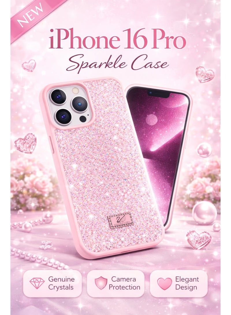 VR CREATIVE Luxury Glitter Diamond Phone Case for Apple iPhone 16 Pro Sparkling Rhinestone Bling Protective Cover - Pink - Image 5