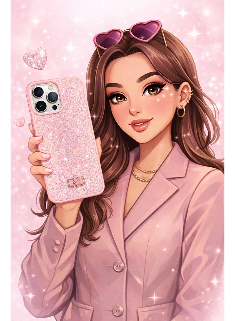 VR CREATIVE Luxury Glitter Diamond Phone Case for Apple iPhone 16 Pro Sparkling Rhinestone Bling Protective Cover - Pink - Image 3