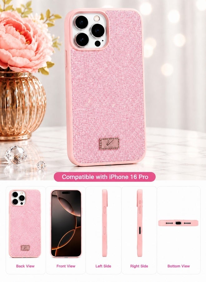 غطاء هاتف فاخر واقٍ مزين بأحجار الكريستال والراينستون اللامعة لهاتف Apple iPhone 16 Pro – أبيض - Image 2