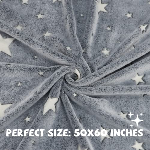 REXEO Glow in The Dark Blanket for Kids Unique Birthday Gifts for Girls Boys Teens Soft Cozy Warm Fuzzy Cute Throw Blanket All Seasons Gray Glowing Stars Blankets for Couch Sofa Bed 50"×60" - Image 5