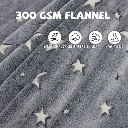 REXEO Glow in The Dark Blanket for Kids Unique Birthday Gifts for Girls Boys Teens Soft Cozy Warm Fuzzy Cute Throw Blanket All Seasons Gray Glowing Stars Blankets for Couch Sofa Bed 50"×60" - Image 4